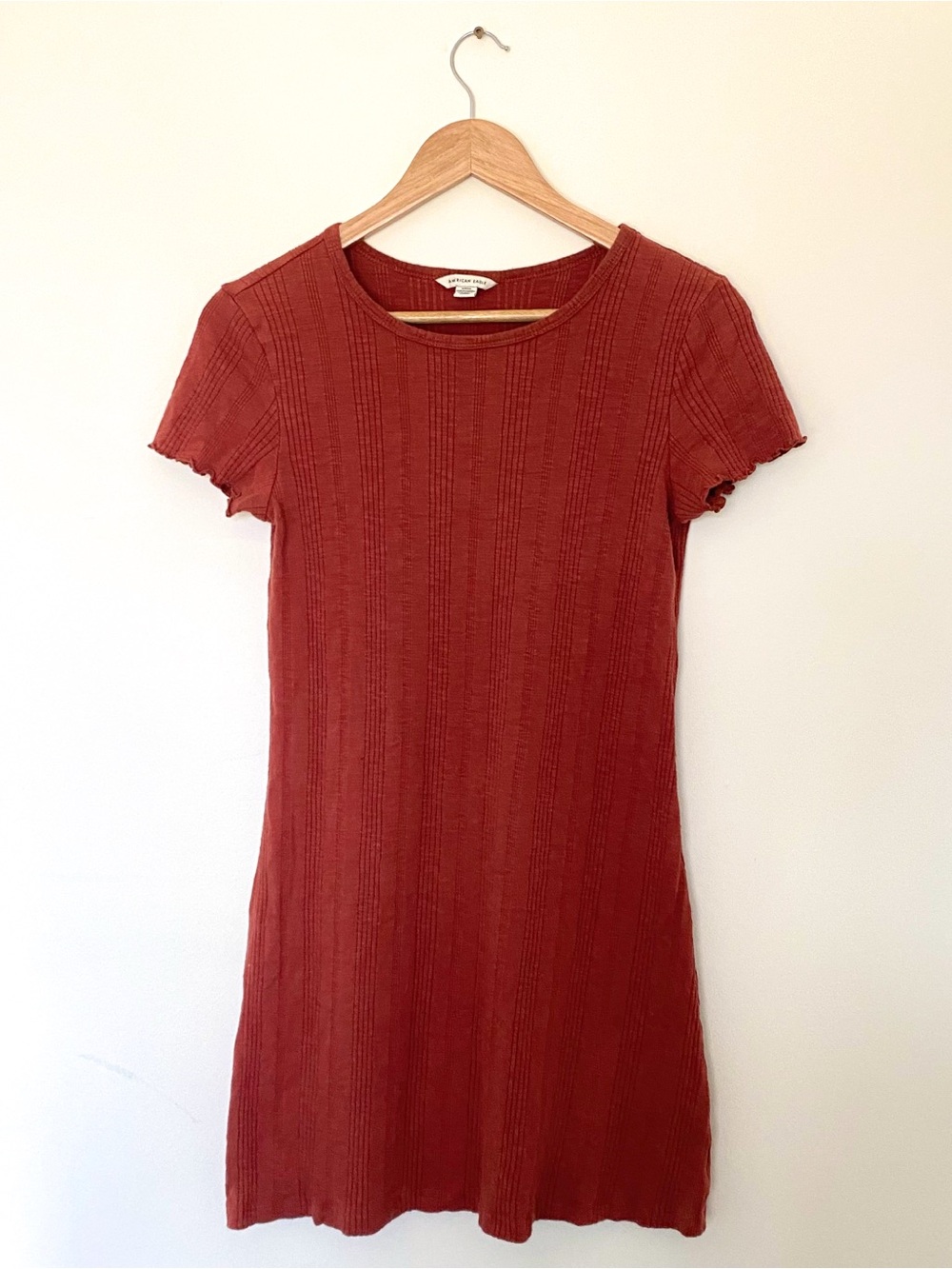 AMERICAN EAGLE | 100% Cotton Ribbed Knit Mini Dress | Minimalist Casual | Size S